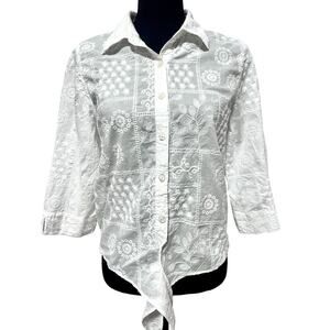 ALFRED DUNNER embroidered white button down blouse 12